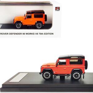 Land Rover Defender 90 Works V8 Bright Orange with Black Top “70th Edition” 1/64 Diecast Model Car by LCD Models