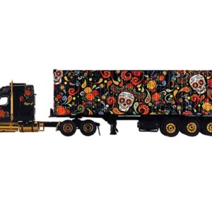 Western Star 49X with 40 Ft Container “Dia de los Muertos” (Day of the Dead) Black with Graphics 1/64 Diecast Model by True Scale Miniatures