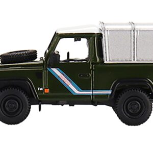 Land Rover Defender 90 Pickup Truck Bronze Green with White Top and Silver Camper Shell Limited Edition to 1200 pieces Worldwide 1/64 Diecast Model Car by True Scale Miniatures