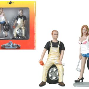 Meg and Derek Tire Brigade 2 piece Figurine Set 1/18 by Motorhead Miniatures