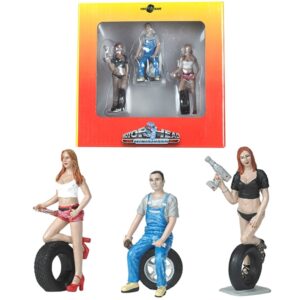 Andie, Derek and Michele Tire Brigade 3 piece Figurine Set 1/24 by Motorhead Miniatures