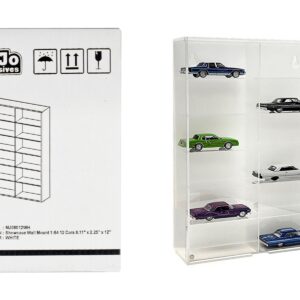 Showcase 12 Car Display Case Wall Mount with White Back Panel “Mijo Exclusives” for 1/64 Scale Models