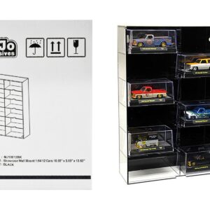 Showcase 12 Car Display Case Wall Mount with Black Back Panel and Extra Space “Mijo Exclusives” for 1/64 Scale Models