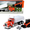 Peterbilt Dump Truck Orange and White and Kubota KX080-4 Excavator Orange and Black with Rocks 1/32 Diecast Model by New Ray