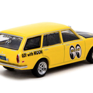 Datsun Bluebird 510 Wagon Yellow with Black Hood “Mooneyes” “Global64” Series 1/64 Diecast Model Car by Tarmac Works