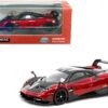 Pagani Huayra BC Rosso Dubai Red Metallic and Black with Silver Stripes “Global64” Series 1/64 Diecast Model Car by Tarmac Works