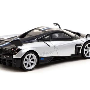 Pagani Huayra BC Grigio Mercurio Silver Metallic and Black with Stripes “Global64” Series 1/64 Diecast Model Car by Tarmac Works