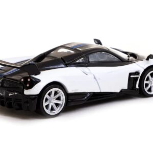 Pagani Huayra BC Bianco Benny White and Black with Blue Stripes “Global64” Series 1/64 Diecast Model by Tarmac Works