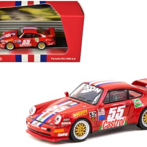 Porsche 911 RSR 3.8 #55 Red with Stripes and Graphics “Collab64” Series 1/64 Diecast Model Car by Schuco & Tarmac Works