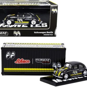 Volkswagen Beetle “Mooneyes” Black with Yellow Stripes with Container Case “Collaboration Model” 1/64 Diecast Model Car by Schuco & Tarmac Works