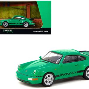 Porsche 911 Turbo Green with Black Stripes “Collab64” Series 1/64 Diecast Model Car by Schuco & Tarmac Works